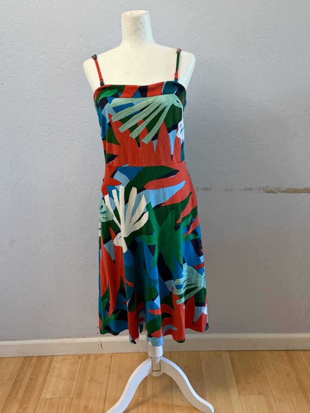 Ann Taylor Tropical Midi Dress - Green, Red & Blue